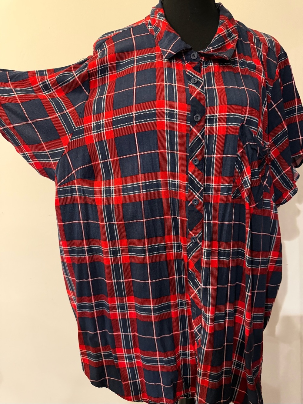 Torrid Plaid Button-Up Blouse Red Navy Size 4 Plus Size